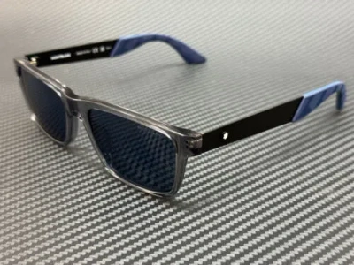 Pre-owned Montblanc Mont Blanc Mb0299s 004 Grey Blue Men's Medium 54 Mm Sunglasses