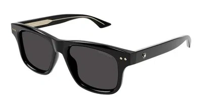 Pre-owned Montblanc Mont Blanc Mb0319s-001 Black Black Grey Sunglasses In Gray