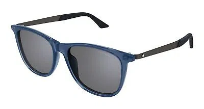 Pre-owned Montblanc Mont Blanc Mb0330s-003 Blue Ruthenium Sunglasses In Silver