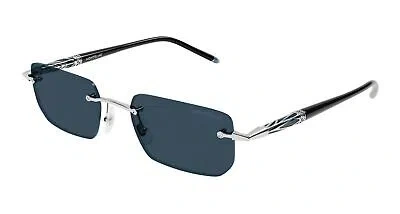 Pre-owned Montblanc Mont Blanc Mb0348s-001 Silver Black Sunglasses In Blue