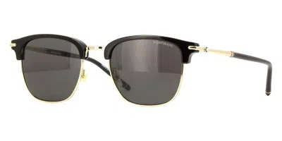 Pre-owned Montblanc Mont Blanc Rectangular Sunglasses Mb0242s-005-55 Black Frame Grey Lenses In Gray