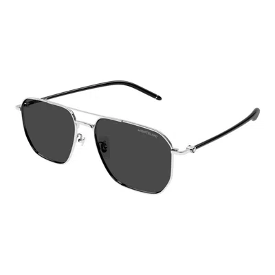Montblanc Silver-black-grey Injectate Sunglasses In Gray