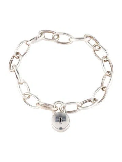 Pre-owned Montblanc Mother Of Pearl Lock Charm Bracelet, 6.5" In White