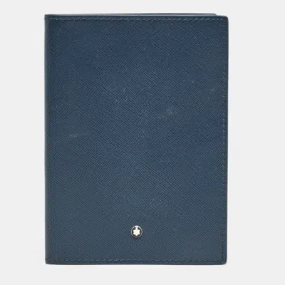 Pre-owned Montblanc Navy Blue Leather Sartorial Passport Holder
