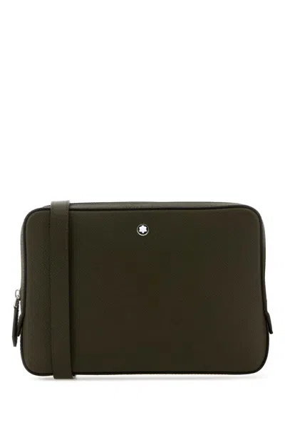 Montblanc Olive Green Leather Sartorial Crossbody Bag In Black