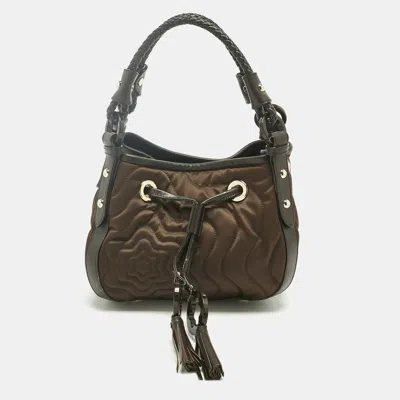 Pre-owned Montblanc Olive Green/dark Brown Nylon Small Starisma Dalila Drawstring Bag