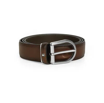 Pre-owned Montblanc Original  118413 Natural Leather Men's Belt Buckle Strap Brown