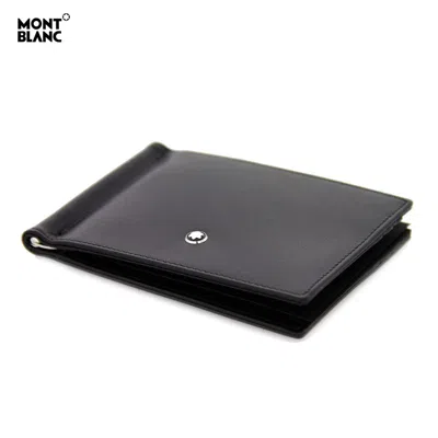 Pre-owned Montblanc Original  Meisterstück Genuine Leather 6cc Wallet Money Clip For Men In Black