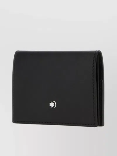 Montblanc Pebble Leather Bifold Card Holder With Contrast Stitching In Black