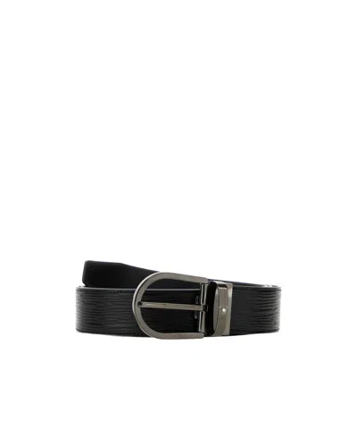 Montblanc Leather Belt With Adjustable Length And Textured Design In Black