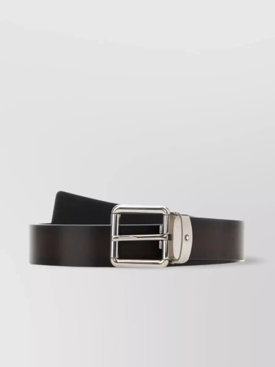 Montblanc Polished Leather Belt With Silver-tone Buckle In Brown