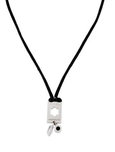 Pre-owned Montblanc Quartz & Onyx Star Silk Cord Necklace, 18" In Multi