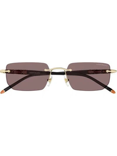Montblanc Rectangular Frame Sunglasses In Gold Black Brown