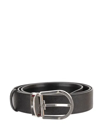 Montblanc Reversible Horseshoe Buckle Leather Belt In Black And Blue