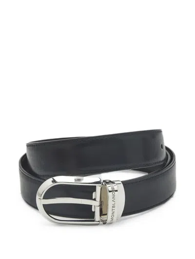 Pre-owned Montblanc Reversible Buckle Leather Belt In Black