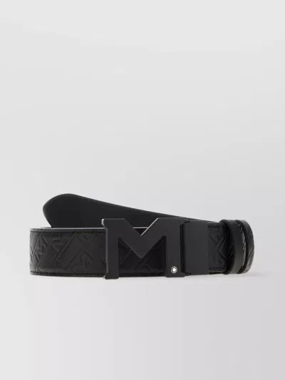 Montblanc Reversible Leather Belt Adjustable Length Embossed Pattern In Black