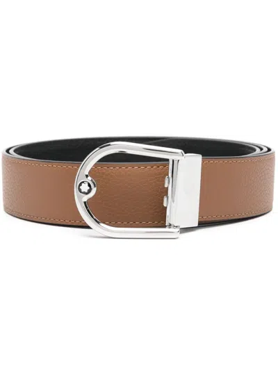 Montblanc Reversible Leather Belt In Black