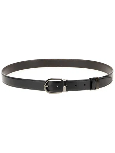 Montblanc Horseshoe Shiny Palladium Finish Pin Buckle Belt In Black