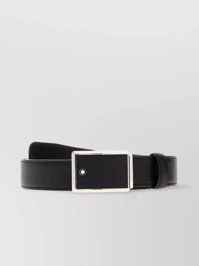 Montblanc Reversible Leather Belt Buckle Rectangular Smooth Finish In Black