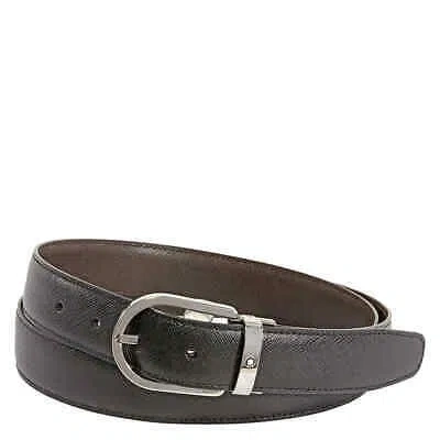 Pre-owned Montblanc Reversible Leather Belt Saffiano-printed Black/brown, Cut-to-size