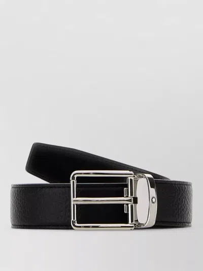 Montblanc Reversible Leather Belt Silver Tone Buckle In Black