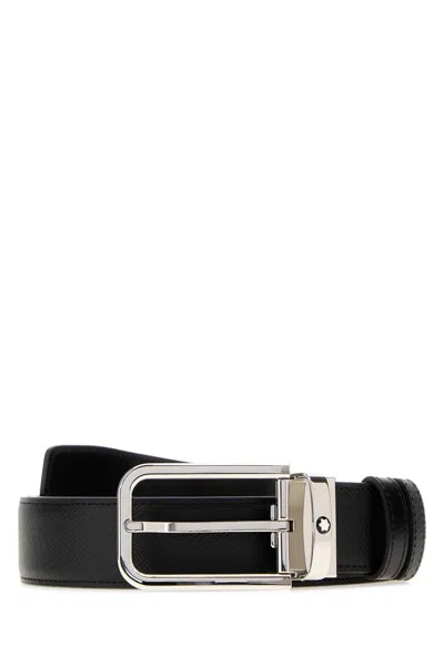 Montblanc Reversible Leather Belt With 3.5 Cm Width And Silver-tone Hardware In Black