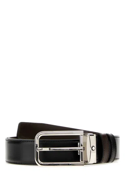 Montblanc Reversible Leather Belt With 3.5 Cm Width And Silver-tone Hardware In Transparent