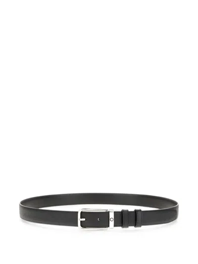 Montblanc Reversible Textured Calf Leather Belt In Black