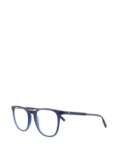 Montblanc Round-frame Logo-plaque Glasses In Blue