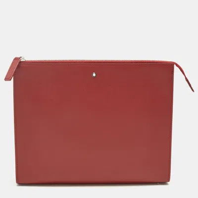 Pre-owned Montblanc Sactorial Red Leather Zip Pouch