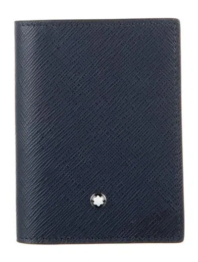 Pre-owned Montblanc Saffiano Leather Bifold Wallet In Blue
