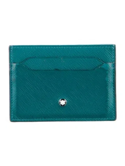 Pre-owned Montblanc Saffiano Leather Card Holder In Green