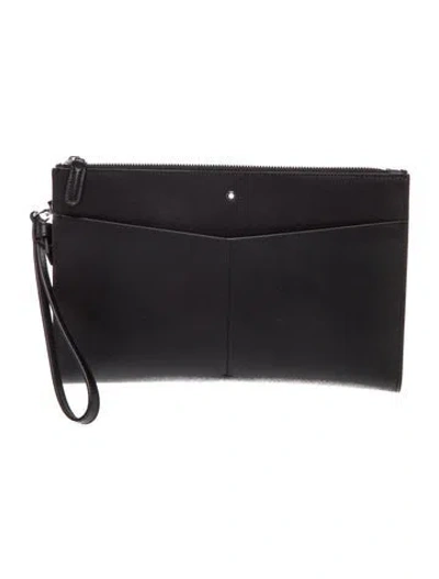 Pre-owned Montblanc Saffiano Leather Clutch In Black