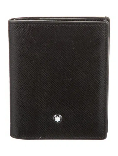 Pre-owned Montblanc Saffiano Leather Compact Wallet In Black