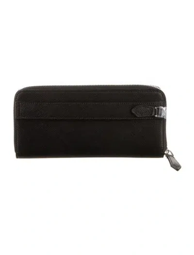 Pre-owned Montblanc Saffiano Leather Continental Wallet In Black