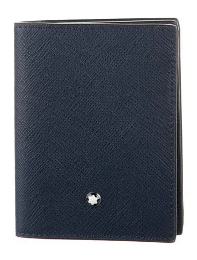 Pre-owned Montblanc Saffiano Leather Wallet In Blue