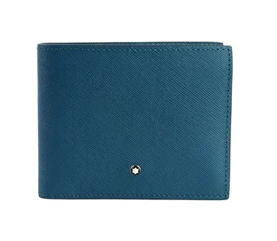 Pre-owned Montblanc Sartorial 6cc Wallet Petrol Blue Leather 124380 Italy Box Rare