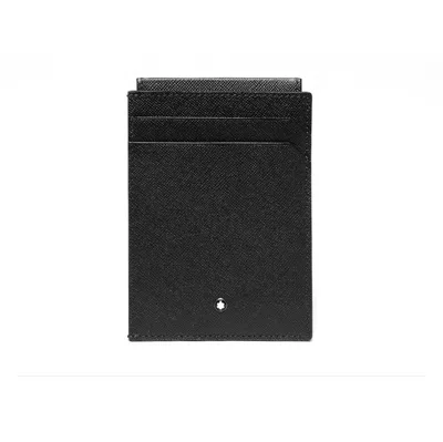 Pre-owned Montblanc Sartorial Natural Leather View Pocket Card Holder Wallet Purse For Men In Black
