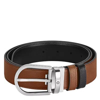 Montblanc Sartorial Leather Horseshoe 35mm Reversible Belt In Brown