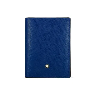 Pre-owned Montblanc Sartorial Leather Men's Bifold Card Holder Case Wallet Purse Blue
