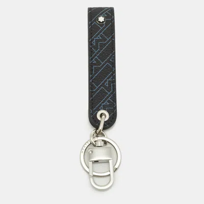 Pre-owned Montblanc Sartorial Loop Key Fob Black/blue M_gram Coated Canvas