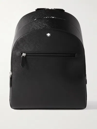 Montblanc Medium Cross-grain Leather Zip-pocket Backpack In Black