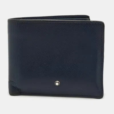 Pre-owned Montblanc Sartorial Navy Blue Leather 8cc Bifold Wallet