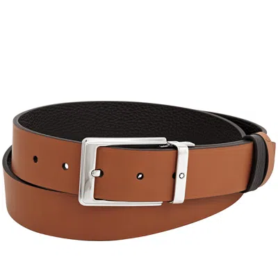 Montblanc Shiny Palladium Coated Pin Buckle Reversible Belt In Brown