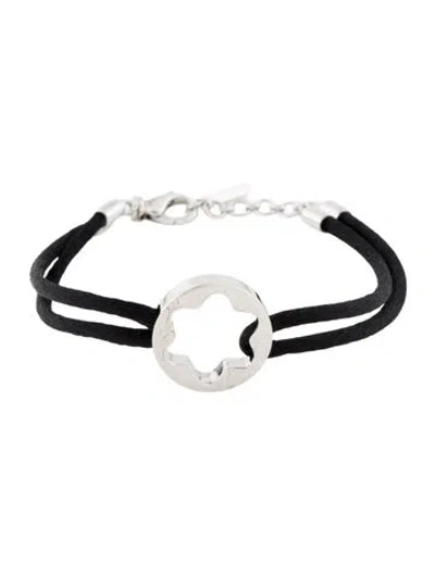 Pre-owned Montblanc Silk Cord Logo Station Bracelet, 7.75" In Black
