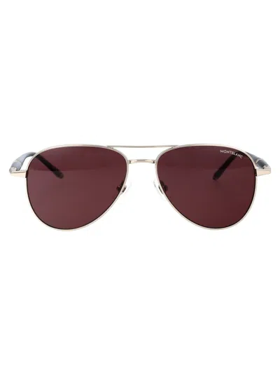 Montblanc Silver Black Violet Metal Sunglasses In Brown