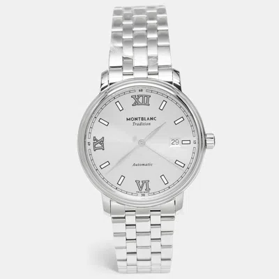 Pre-owned Montblanc Silver Dial Stainless Steel Tradition 127770 Men's Wristwatch 40 Mm