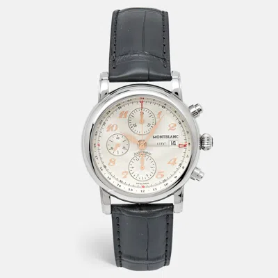 Pre-owned Montblanc Silver Guilloche Stainless Steel Alligator Leather Star 110590 Men's Wristwatch 42 Mm In Black
