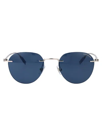Montblanc Silver-silver-blue Metal Sunglasses