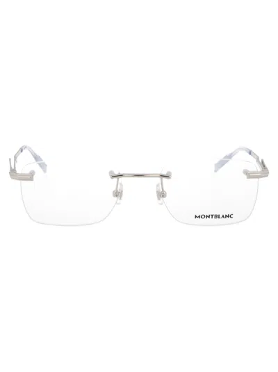 Montblanc Silver Silver Transparent Acetate Glasses In Metallic